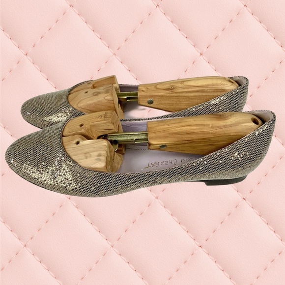 Jean-Michel Cazabat Italian Gold Metallic Ballet Flats Shoe Blue Sole - Picture 4 of 9